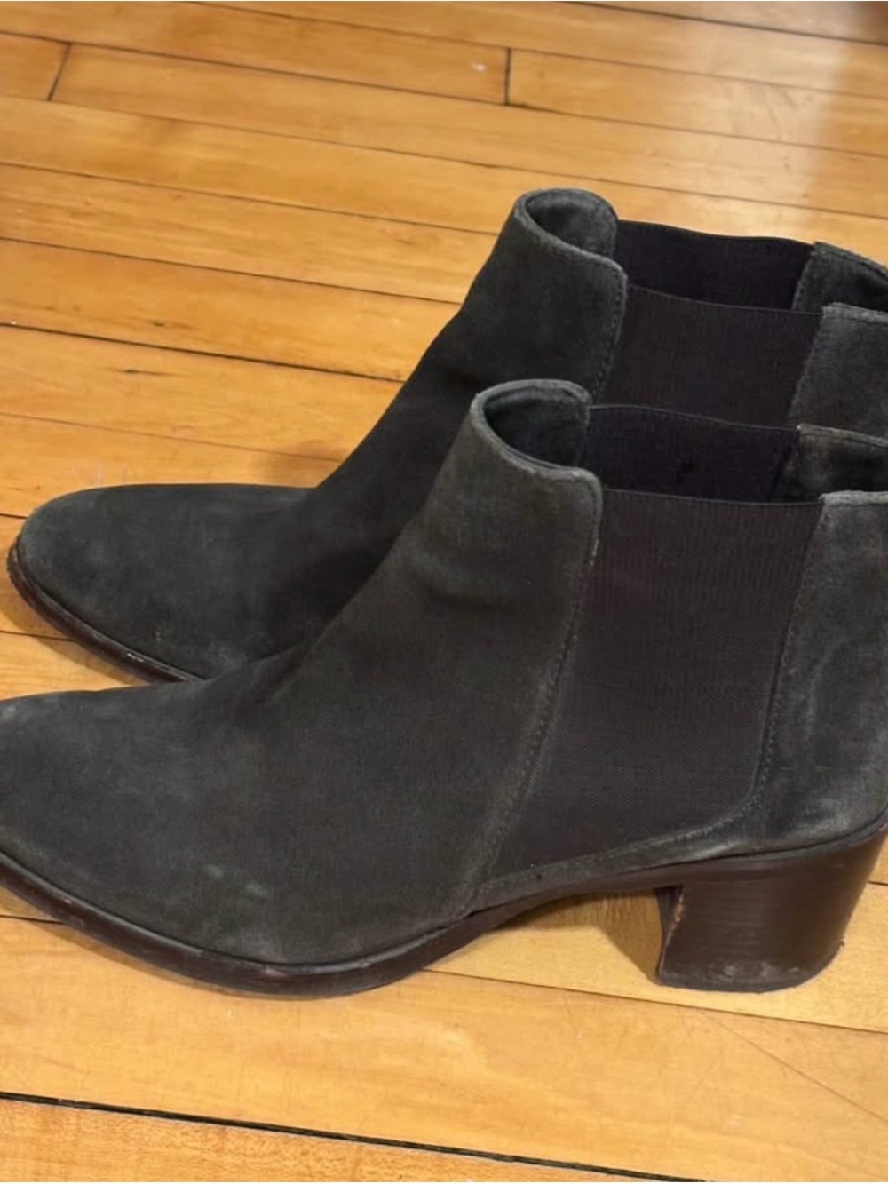 Classic Gray Suede Chelsea Ankle Boots with Block Heel